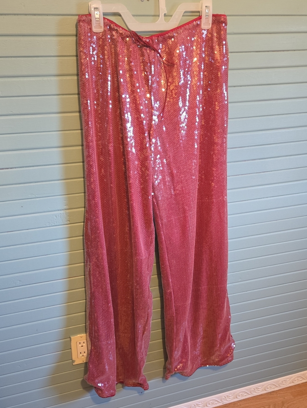 Pink Sequin Wide-Leg Lounge Pants